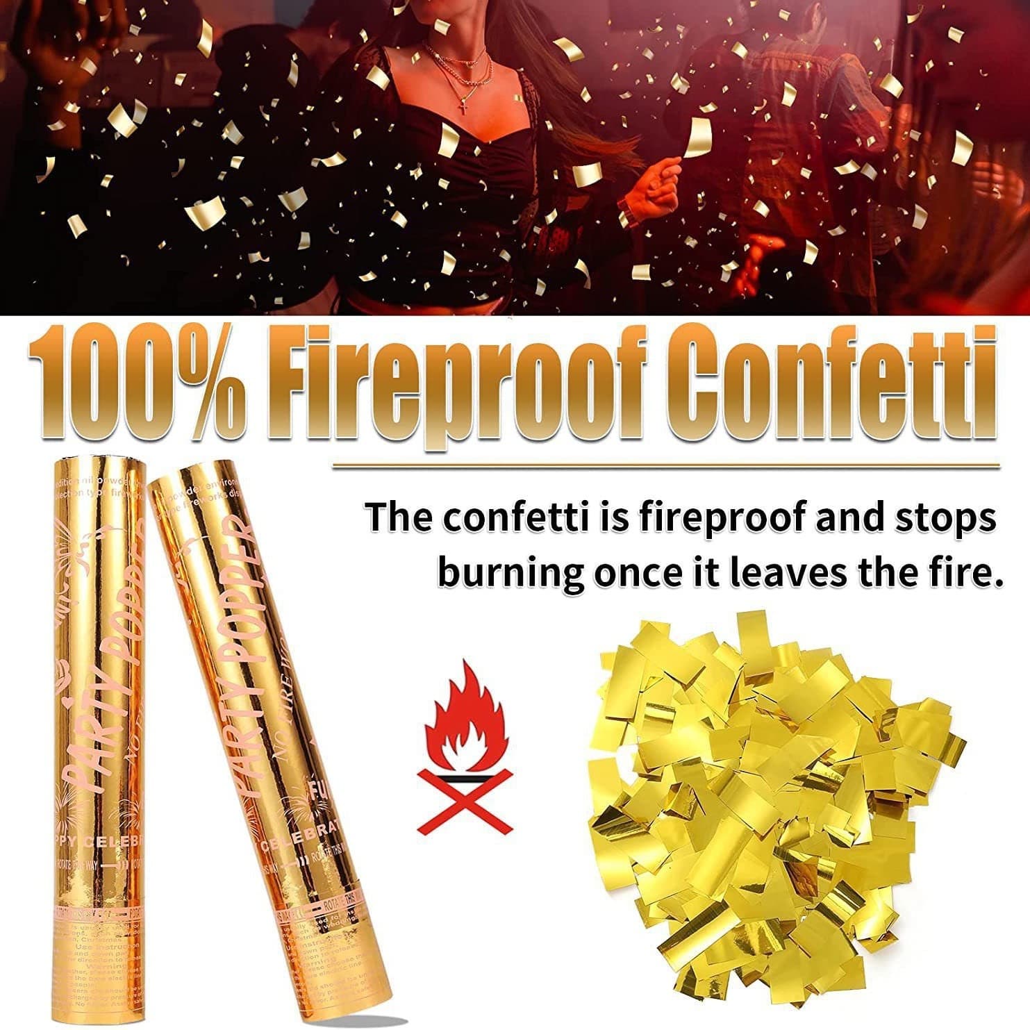 ConfettiGo Poppers Antifuego Dorados – Premium y Seguros