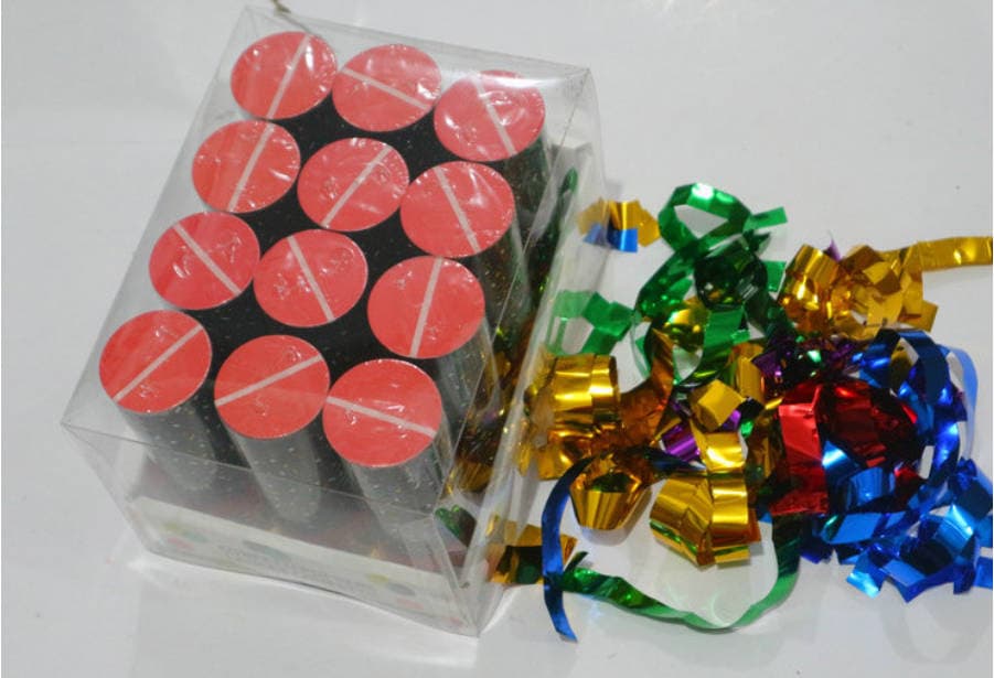 ConfettiGo Colorful Ribbon Confetti Poppers - Handheld Spring Cannons
