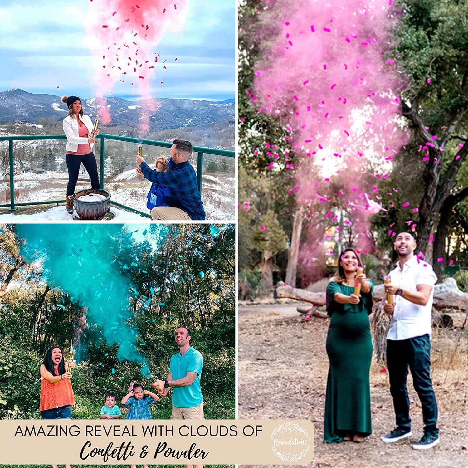 ConfettiGo Geschlechtsenthüllungs-Konfettikanone mit Handkurbel - Blau & Rosa für Baby-Shower