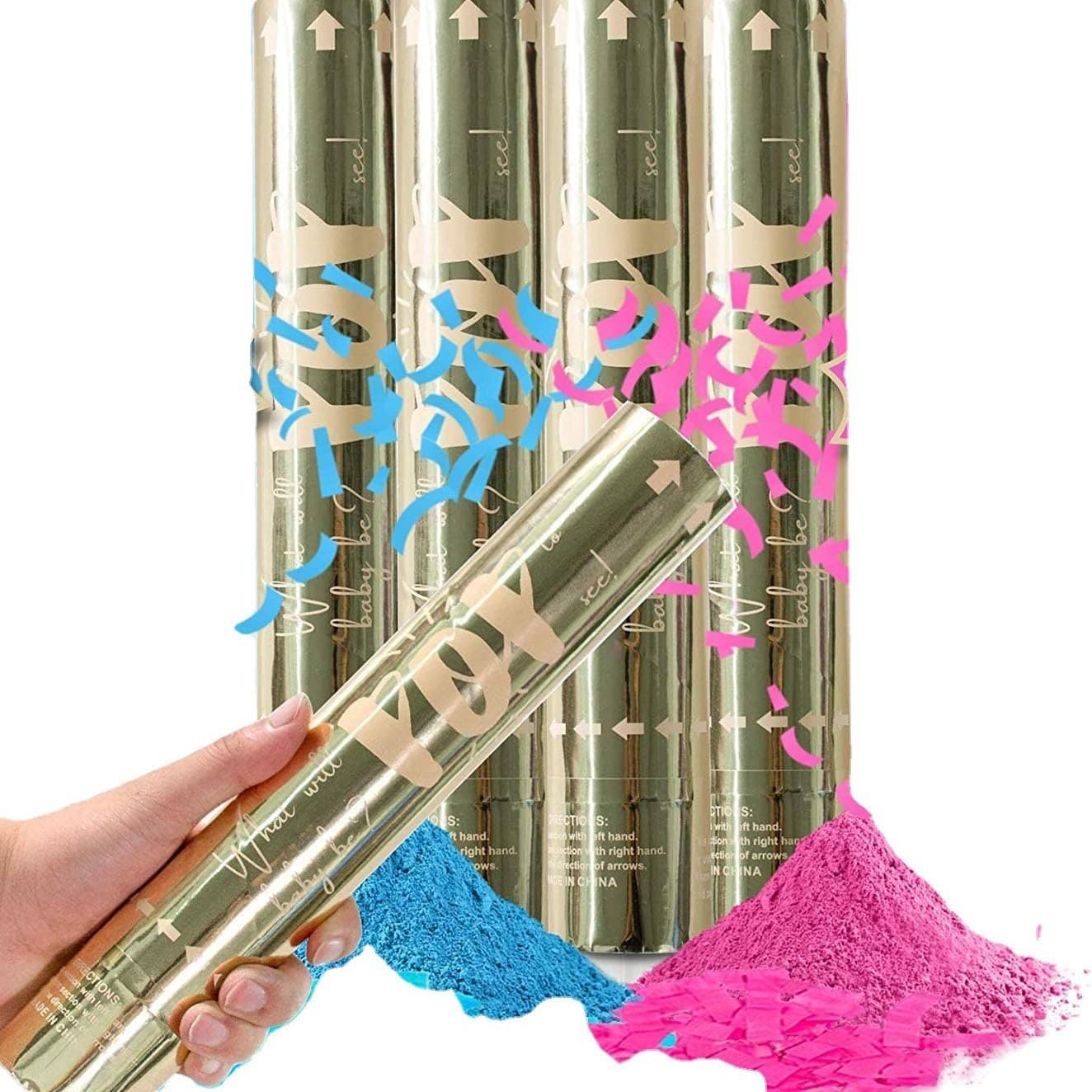 ConfettiGo ジェンダーリビール ハンドクランク コンフェティキャノン - ベビーシャワー用ブルー&ピンク