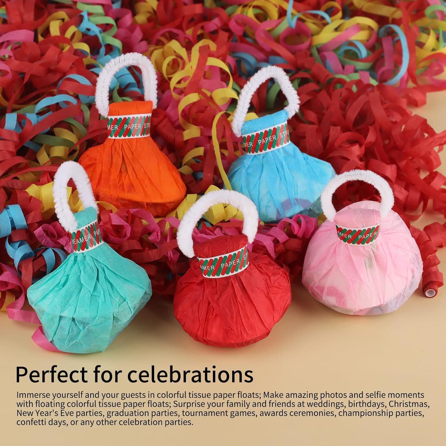 ConfettiGo กระดาษสตรีมเมอร์ขว้างมือ - 30 แพ็ค แบบอัดแน่นดีไซน์ป๊อป